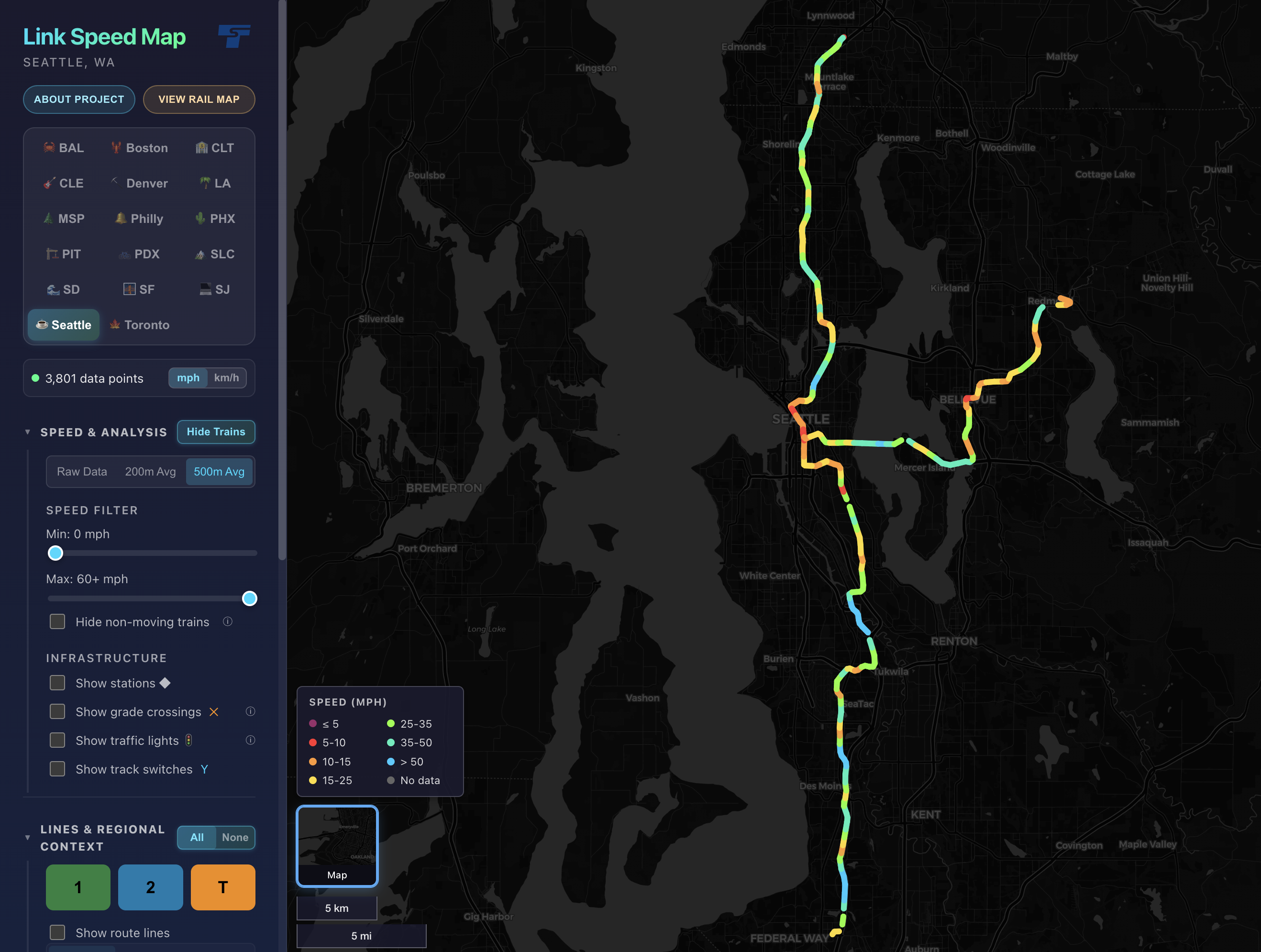 Light Rail Speed Map